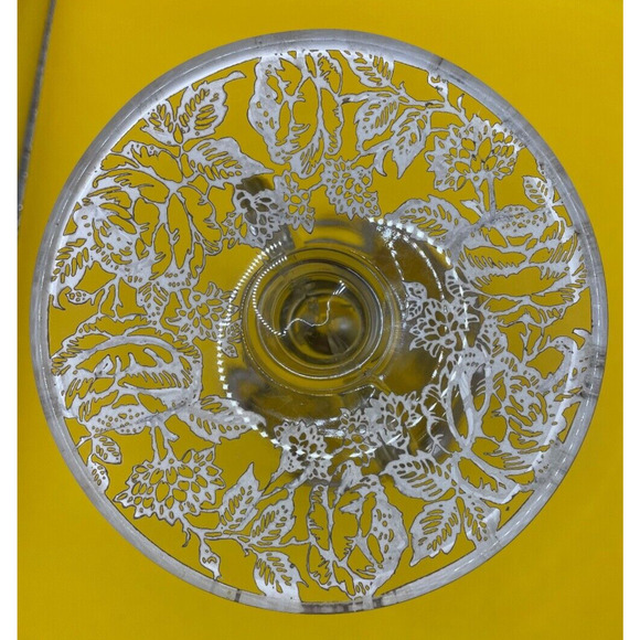 Vintage 1940s Heisey Glass Lariat Crimped Top Vase With Silver Overlay Roses - Picture 8 of 9